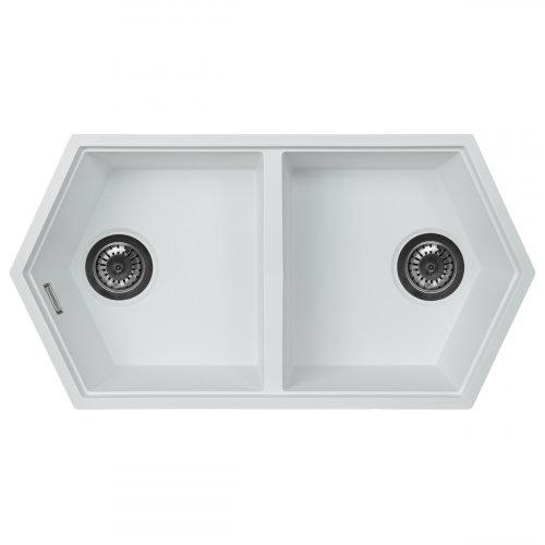 Мойка для кухни KitKraken Gulf Galdhopiggen white K-850.2B.9010 трапеция 85х44,4 глуб. 22,2см вып. 3 1/2" (врезная, подстольная) белая Водяной