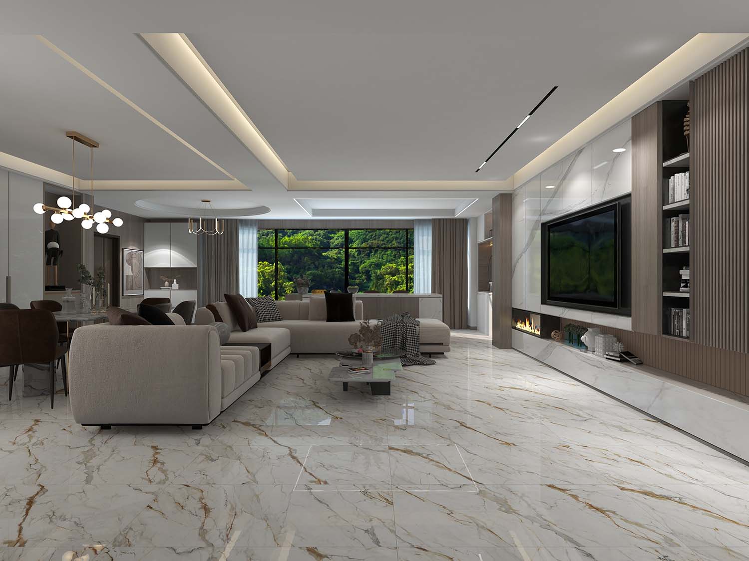 Плитка керамогранит 120х60 Azario Calacatta Royal Gold бежевая фото №6