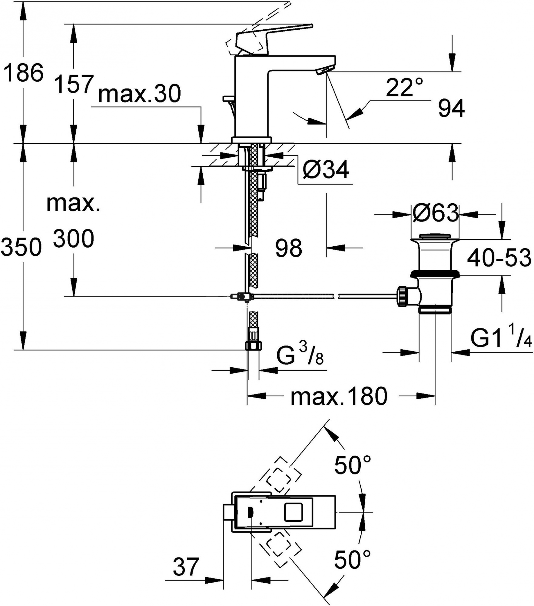 Смеситель для умывальника (раковины) Grohe Eurocube 2312700E хром латунь фото №6