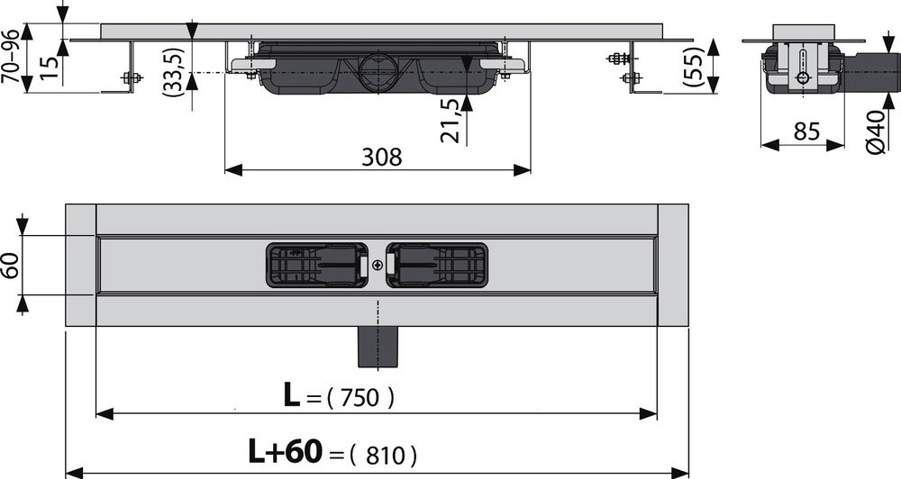 Водоотводящий жёлоб Alca Drain Low решётка отдельно APZ101-750 фото №2