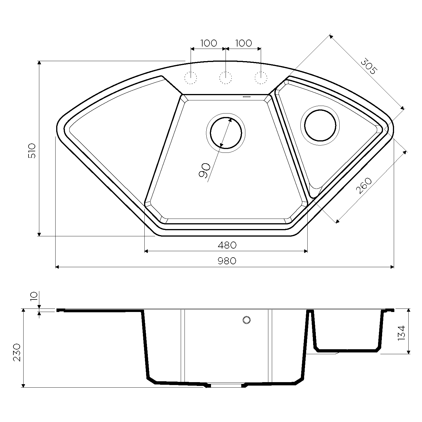 Мойка для кухни Omoikiri Yonaka 98-C-PA 4993712 трапеция 98х51 глуб. 23см (толщ.10мм) вып. 3 1/2" (врезная) крыло слева пастила фото №2