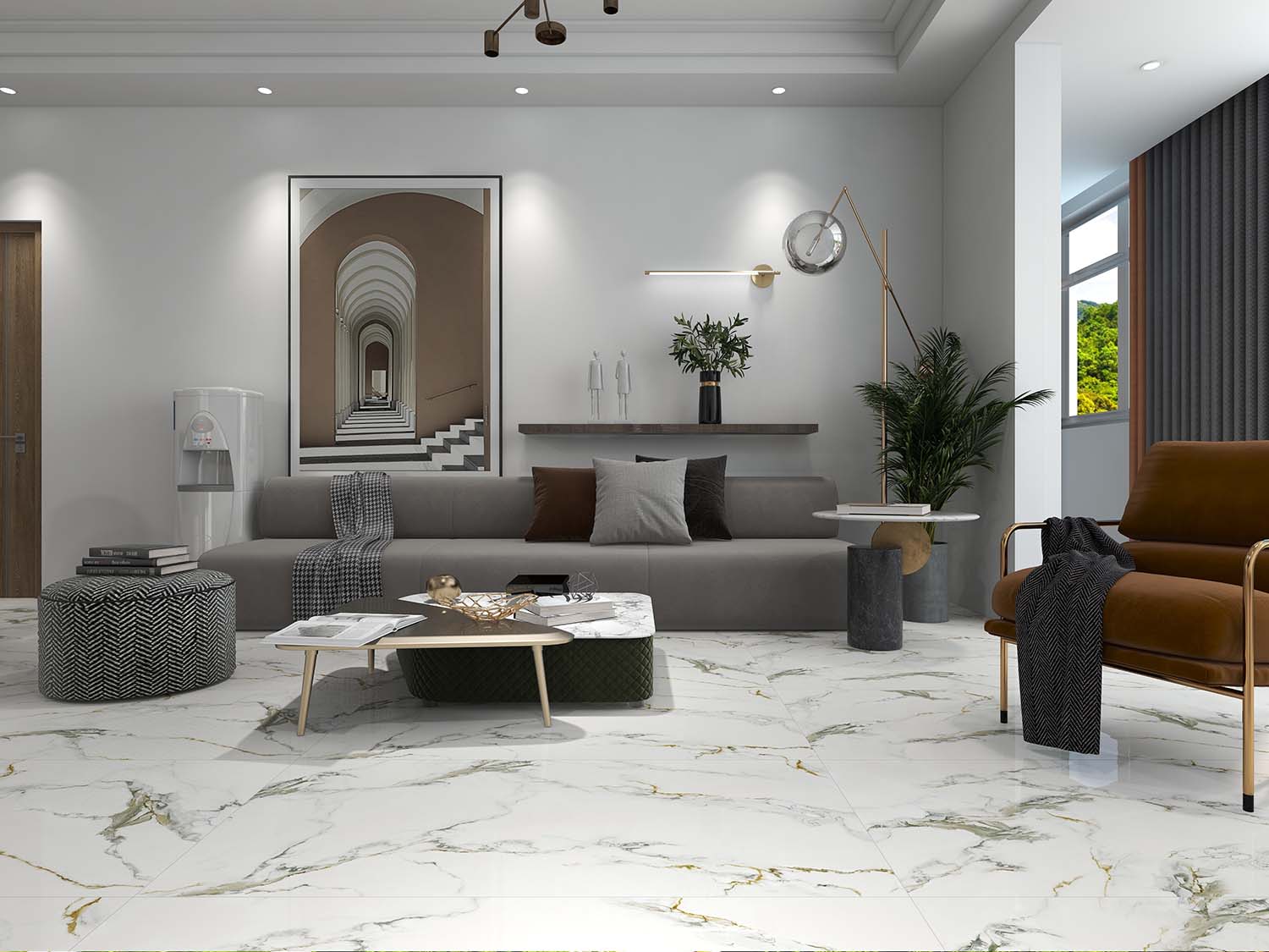 Плитка керамогранит 120х60 Azario Calacatta Gold светло-серая фото №5