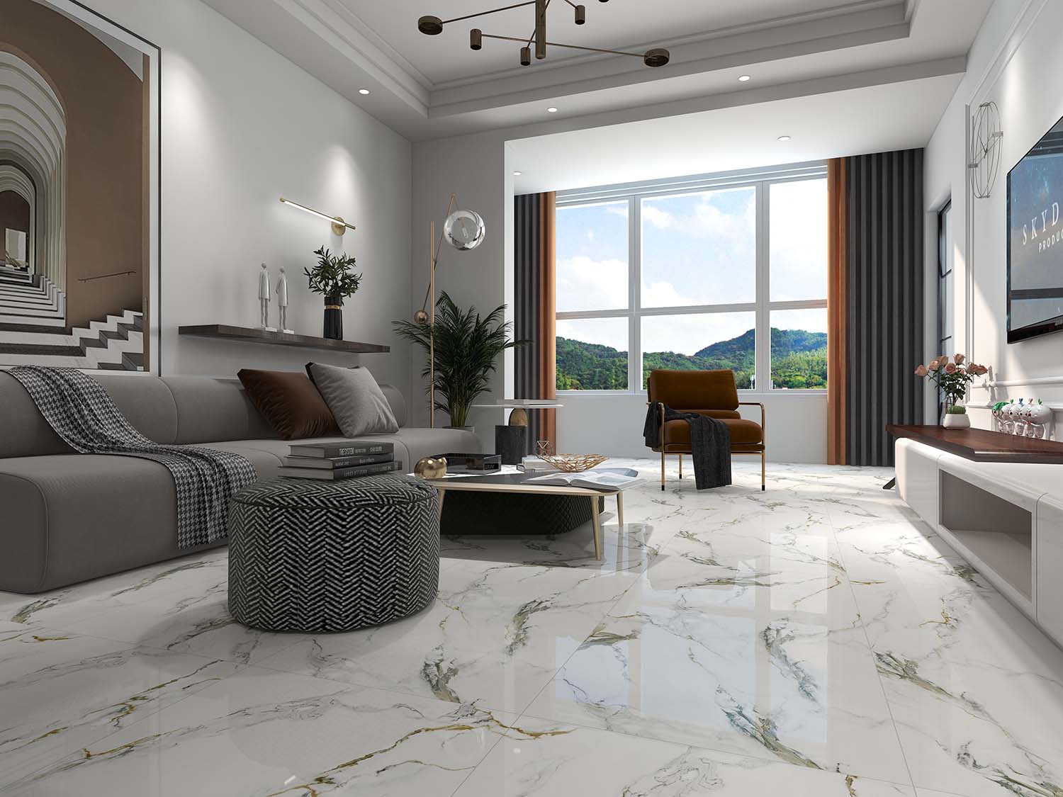 Плитка керамогранит 120х60 Azario Calacatta Gold светло-серая фото №4
