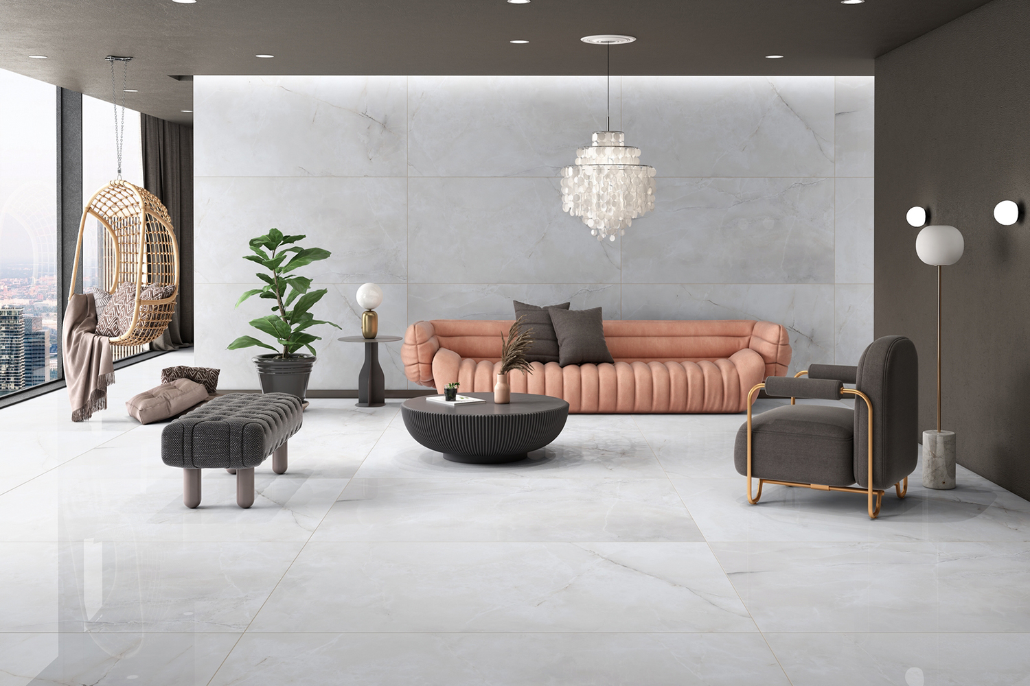 Плитка керамогранит 160х80 Azario Onyx Ice бежевая фото №5