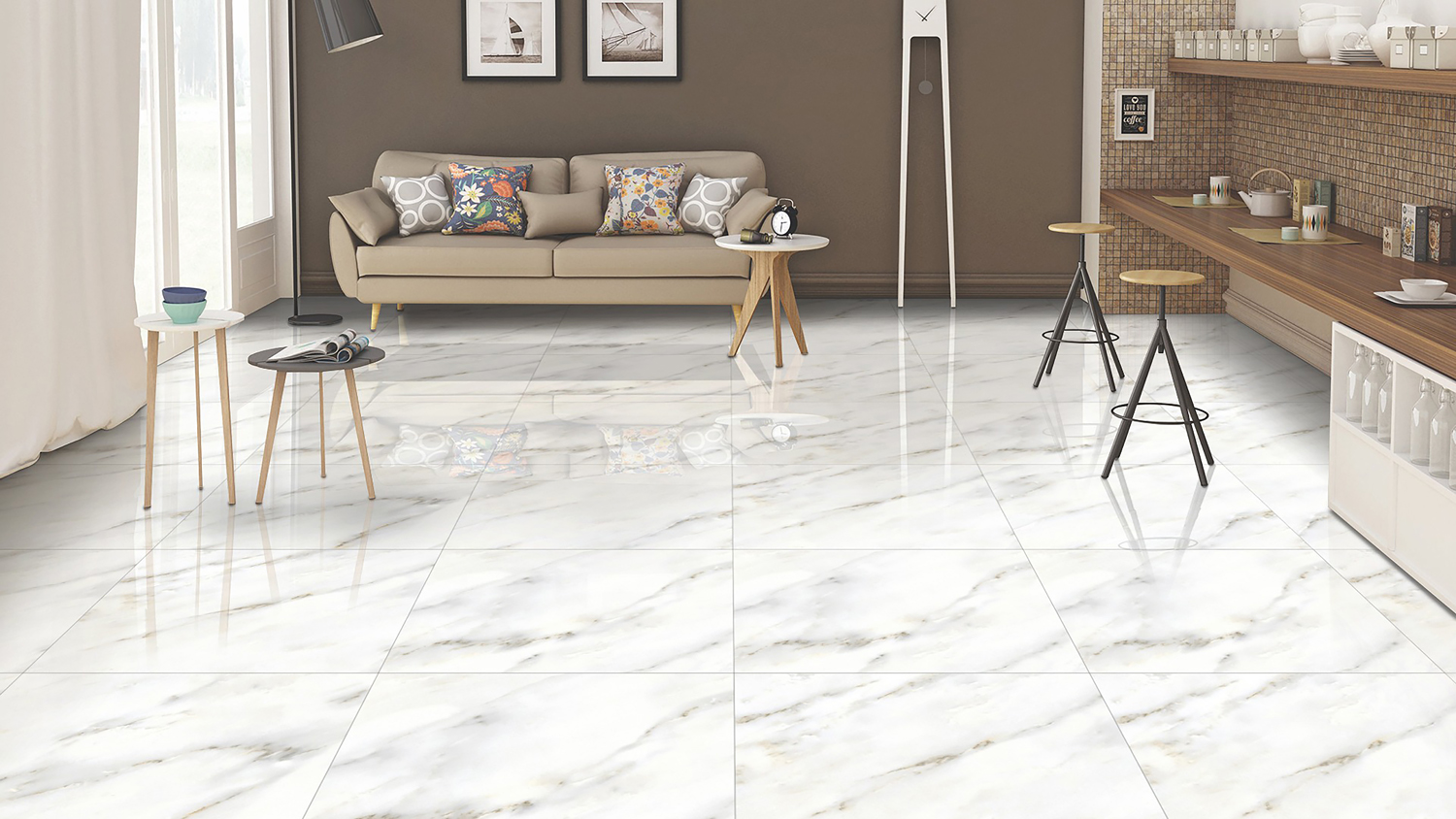 Плитка керамогранит 60х60 Azario Pavonaza White светло-серая фото №6