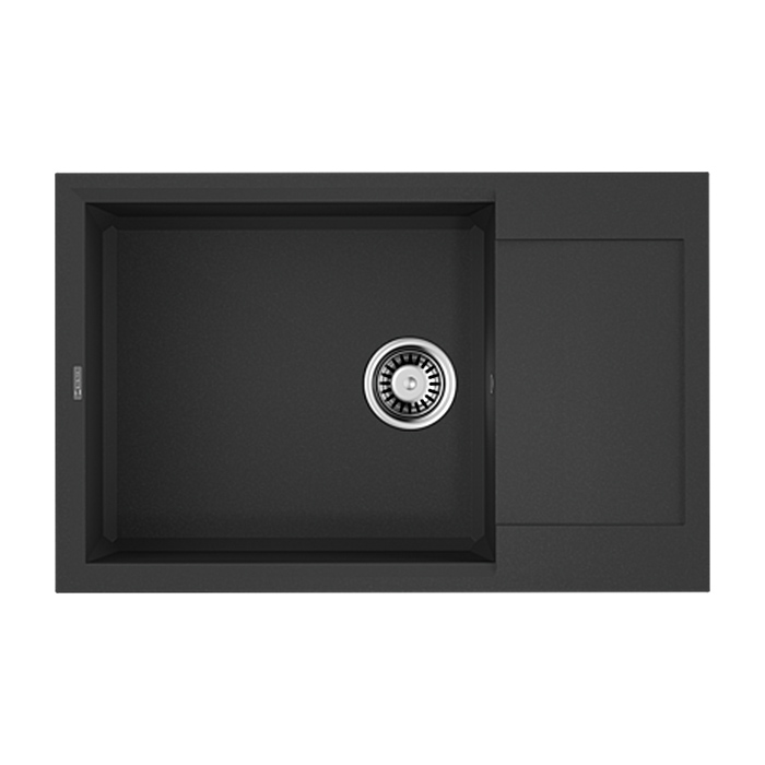 Мойка для кухни Omoikiri Sakaime 78-LB-BL 4993900 прямоуг. 78х50 глуб. 20см (толщ.10мм) вып. 3 1/2" (врезная) крыло универсал чёрная фото №1