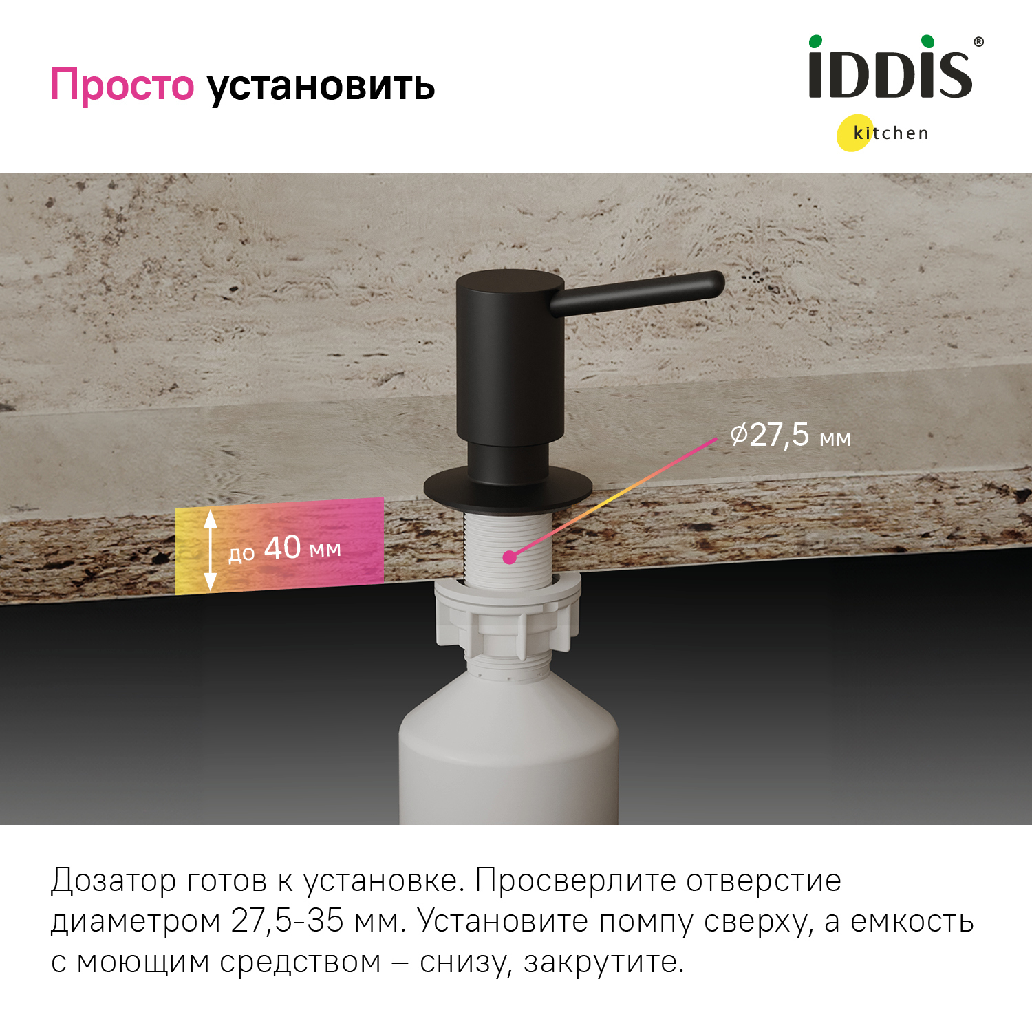Дозатор жидких моющих средств для мойки Iddis SDIBL00i59 чёрный фото №9