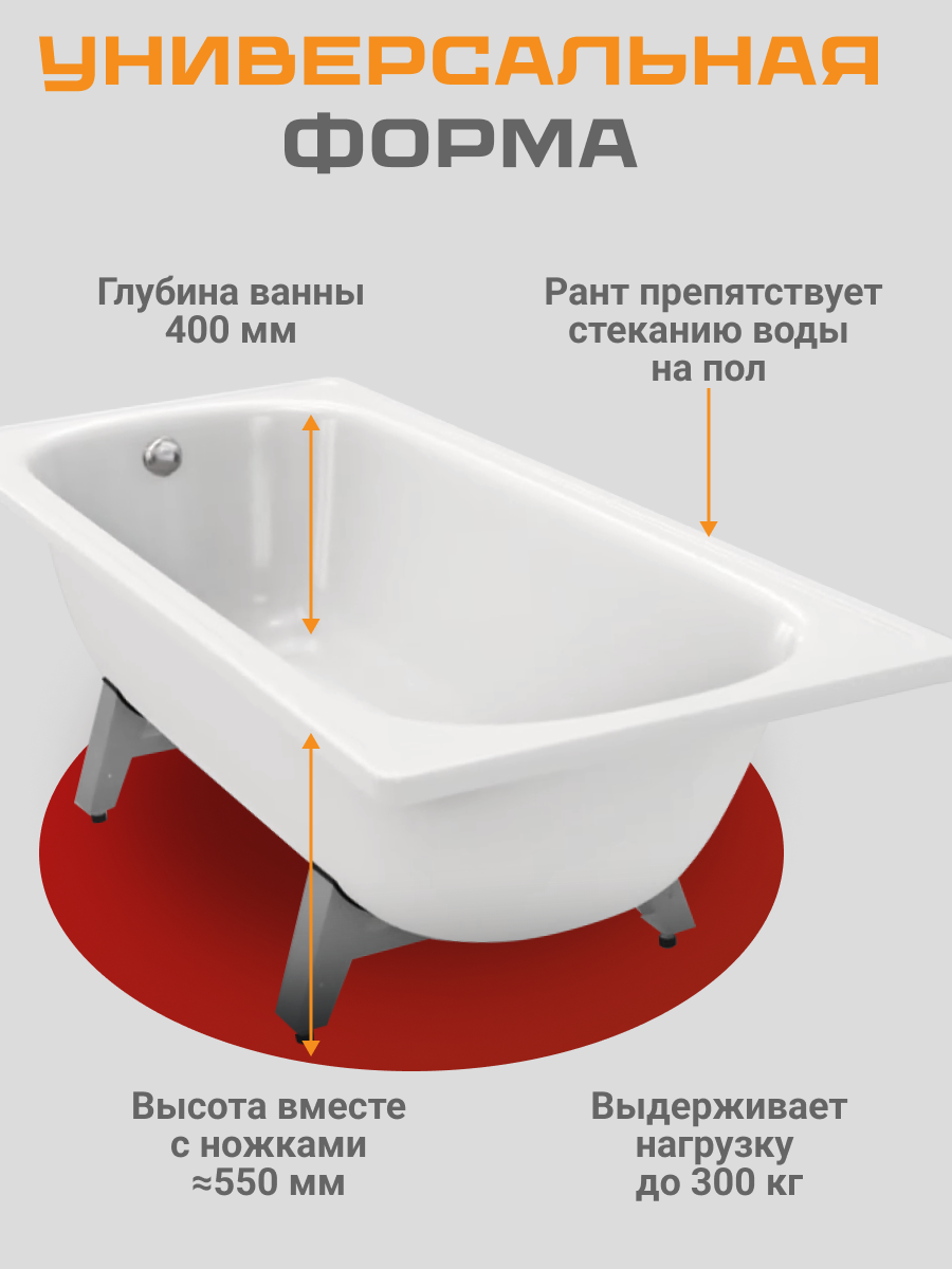 Ванна сталь 120х70 ВИЗ Antika A-20001 прямоугольная с ножками фото №4