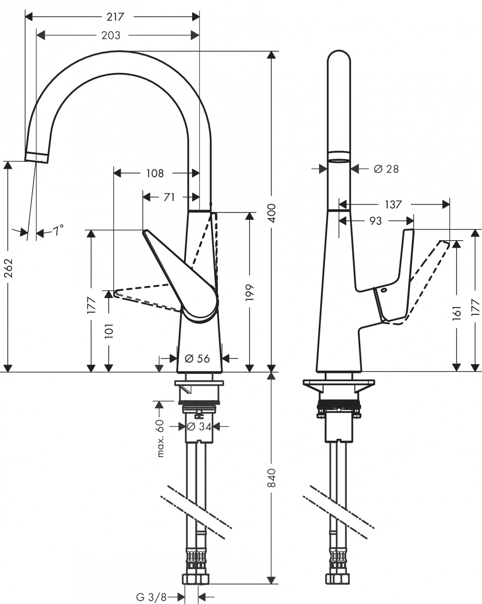 Смеситель для кухни (мойки) Hansgrohe Talis S 72810000 хром латунь фото №2