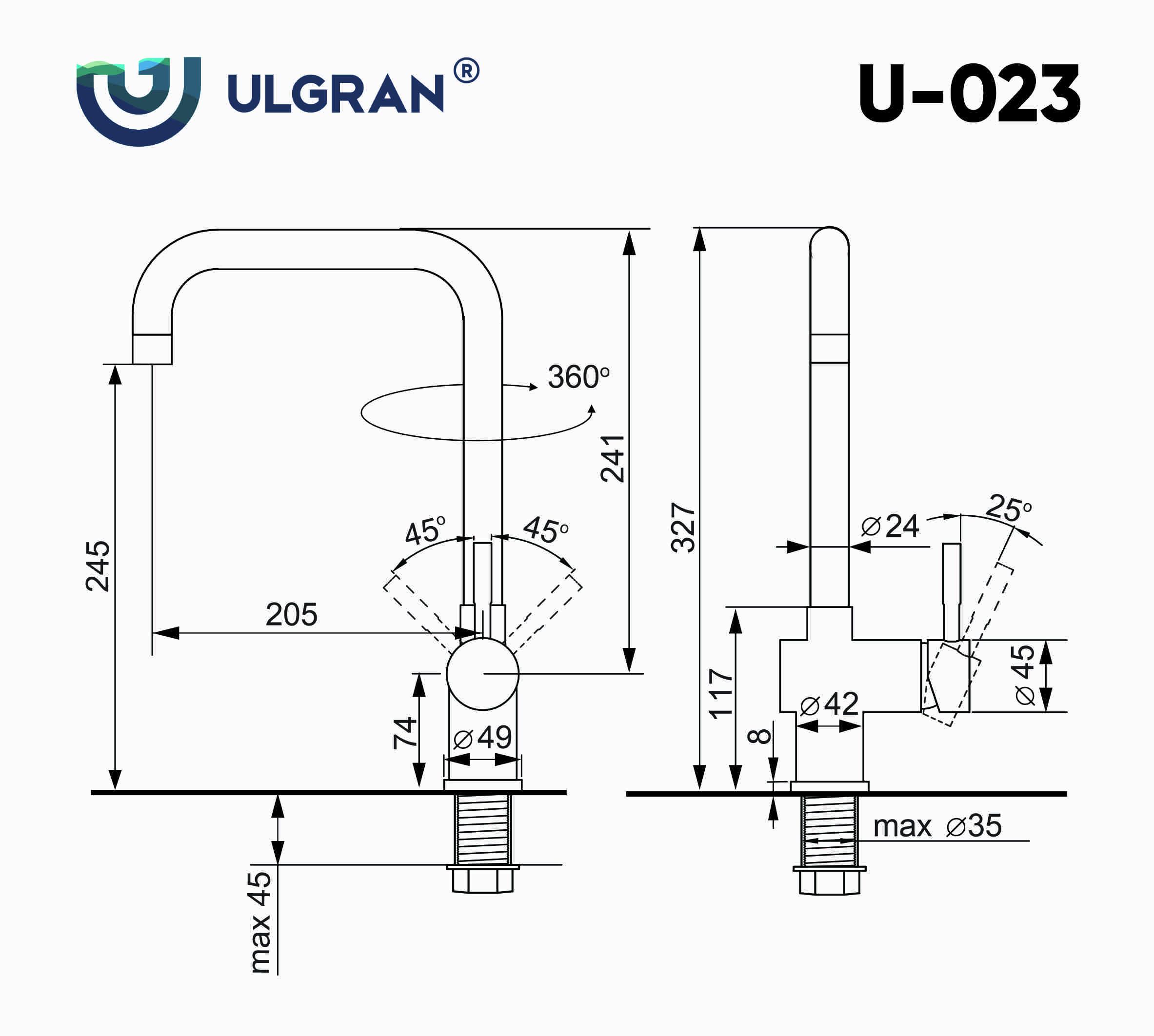 Смеситель для кухни (мойки) Ulgran U-023-308 чёрный латунь фото №2