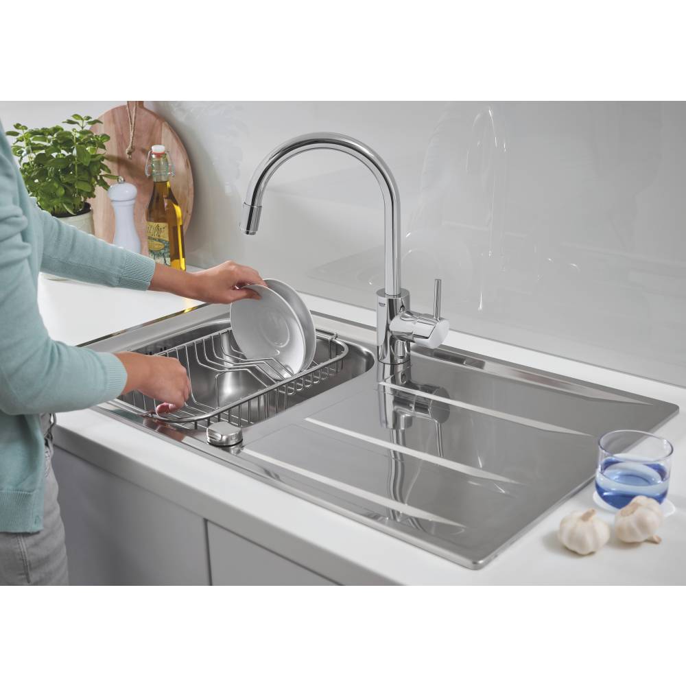 Мойка для кухни Grohe K400 45-S 86/50 31566SD0 прямоуг. 86х50 глуб. 18,5см (толщ.0,8мм) вып. 3 1/2" (врезная) крыло универсал хром фото №4