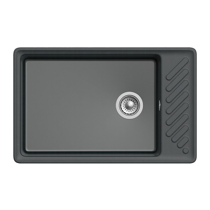 Мойка для кухни Granfest Quarz GF-ZL51-308 прямоуг. 76х48 глуб. 18см вып. 3 1/2" (врезная) крыло универсал чёрная фото №1