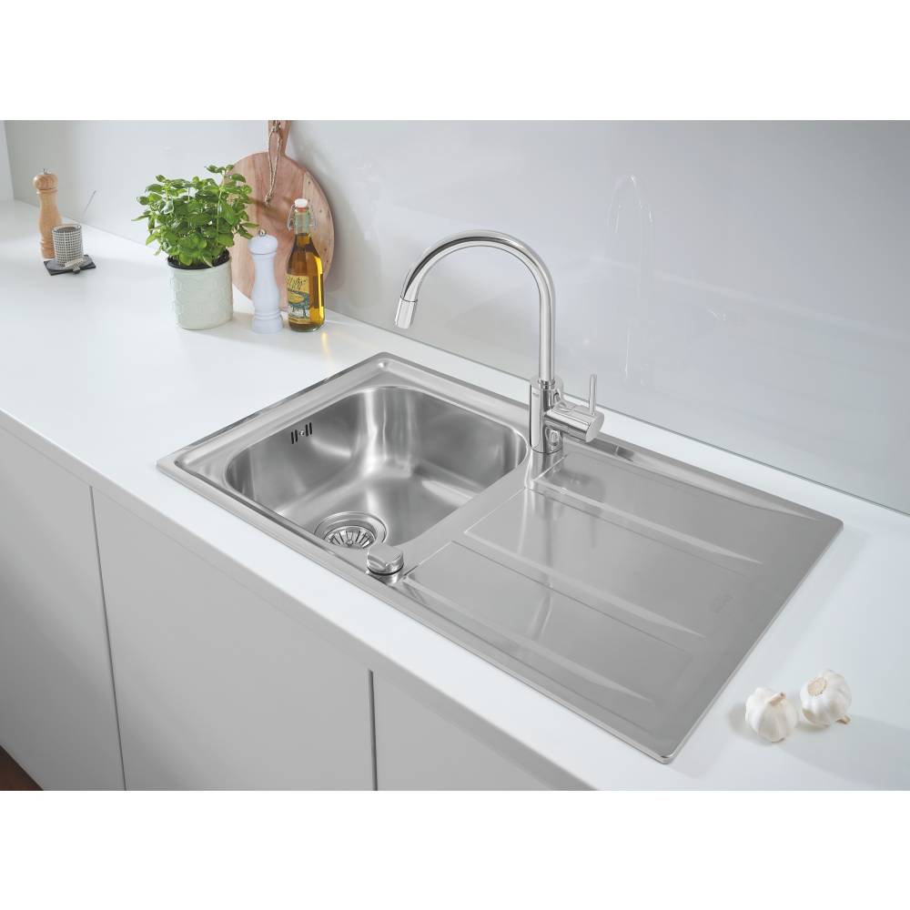 Мойка для кухни Grohe K400 45-S 86/50 31566SD0 прямоуг. 86х50 глуб. 18,5см (толщ.0,8мм) вып. 3 1/2" (врезная) крыло универсал хром фото №3
