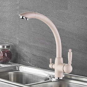 Смеситель для кухни (мойки) Ledeme H55 L4455K-3 с переключ.для фильтра питьевой воды бежевый латунь
