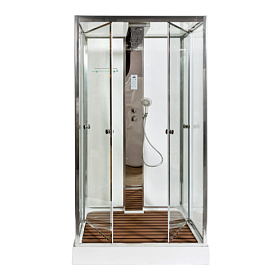 Душевая кабина 120х90х220 Dto Espoo Z122ESPOO прямоугольная прозр.дверки хром проф. задн.стенки бел.стекло верхн.душ, гм вертик.