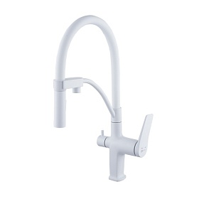 Смеситель для кухни (мойки) Lemark Bronx LM3761MW с переключ.для фильтра питьевой воды гибкий излив белый латунь Водяной