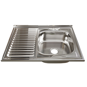Мойка для кухни Mixline 528181 прямоуг. 80х60 глуб. 18см (толщ.0,8мм) вып. 3 1/2" (накладная) крыло слева хром