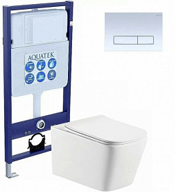 Унитаз Aquatek Либра безободковый смыв с инсталляцией Standart (комплект) сид.дюропласт микролифт, кнопка белая SET AQUATEK ЛИБРА N KDI21