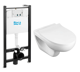 Унитаз Roca Victoria Rimless безободковый смыв с инсталляцией Active (комплект) сид.дюр. микролифт кнопка отдельно 893105010 Водяной