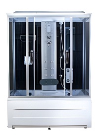 Душевая кабина 150х85х220 Aquapulse Aquacubic 3310B grey black прямоугольная тёмн.тонир.дверки хром проф. задн.стенки черное стекло верхн.душ, гм вер