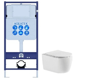 Унитаз Aquatek Европа безободковый смыв с инсталляцией Standart (комплект) сид.дюр. микролифт кнопка отдельно Set AQUATEK ЕВРОПА New cm Водяной