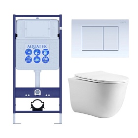 Унитаз Aquatek Классик безободковый смыв с инсталляцией Standart (комплект) сид.дюр. микролифт, кнопка белая SET AQUATEK КЛАССИК cm-009 4в1 Водяной