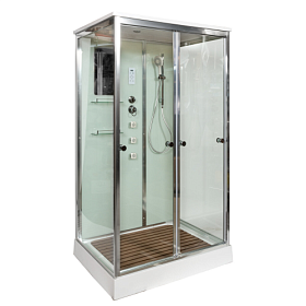Душевая кабина 120х90х220 Avacan V1215 прямоугольная прозр.дверки хром проф. задн.стенки бел.стекло верхн.душ, гм вертик.