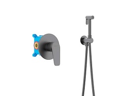 Смеситель для унитаза внеш. и скрытая часть (в сборе) Aquatek Бетта AQ1119BGM с гигиеническим душем черный хром латунь
