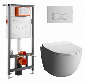 Унитаз Vitra Sento L-Box безободковый смыв с инсталляцией Sento L-Box (комплект) сид.дюропласт микролифт, кнопка хром 9830B003-7207