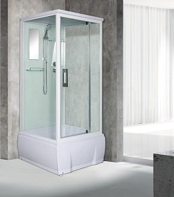 Душевая кабина 90х90х217 River Tana 90/38 10000003115 квадрат прозр.дверки белый проф. задн.стенки бел.стекло верхн.душ