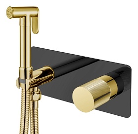 Смеситель для унитаза внеш. и скрытая часть (в сборе) Boheme Stick Black Touch Gold 127-BG.2 с гигиеническим душем черный/золото латунь
