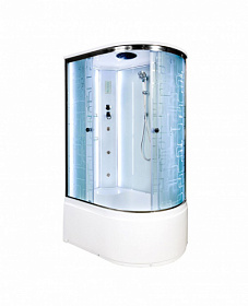 Душевая кабина 110х80х220 Avacan EM4511LLED+GM асимметричная (левая) прозр.дверки хром проф. задн.стенки бел.стекло верхн.душ, гм вертик.