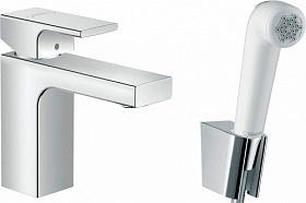 Смеситель для умывальника (раковины) Hansgrohe Vernis Shape 71216000 с гигиеническим душем хром/белый латунь