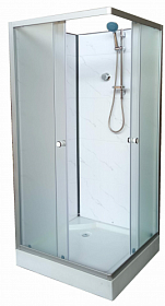 Душевая кабина 90х90х195 Aquapulse Aquacubic 8514B fabric white marble квадрат рифленые дверки мат.хром проф. задн. стенки акрил белый мрамор