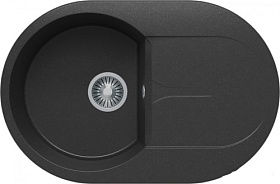 Мойка для кухни Polygran Atol ATOL-760.16 овальная 76х50 глуб. 20см вып. 3 1/2" (врезная) крыло универсал чёрная