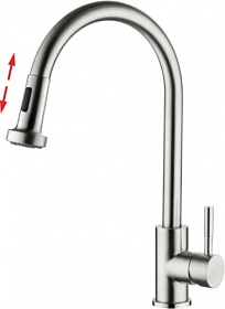 Смеситель для кухни (мойки) Ledeme L76005-1 вытяжной излив матов.хром нерж. сталь