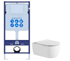 Унитаз Aquatek Европа безободковый смыв с инсталляцией Standart (комплект) сид.дюр. микролифт кнопка отдельно Set AQUATEK ЕВРОПА New