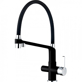 Смеситель для кухни (мойки) Gerhans K14 K14090B-2 гибкий излив чёрный латунь Водяной