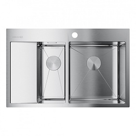 Мойка для кухни Omoikiri Akisame 78-2-IN-R 4973063 прямоуг. 78х51 глуб. 20см (толщ.1,2мм) вып. 3 1/2" (врезная) крыло слева PVD нержавеющая сталь