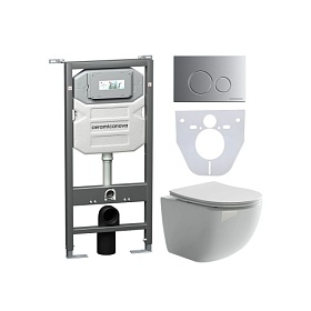 Унитаз Ceramica Nova Forma безободковый смыв с инсталляцией Envision (комплект) сид.дюр. микролифт, кнопка Round хром матовый CN3009_1001M_1000 Водяной