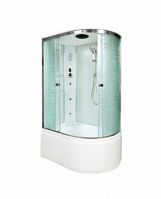 Душевая кабина 110х80х220 Avacan EM4511LGM+EL асимметричная (левая) прозр.дверки хром проф. задн.стенки бел.стекло верхн.душ, гм вертик.