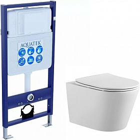 Унитаз Aquatek Вега безободковый смыв с инсталляцией Standart (комплект) сид.дюр. микролифт кнопка отдельно SET AQUATEK ВЕГА