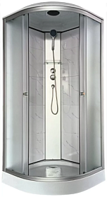 Душевая кабина 90х90х220 Aquapulse Aquacubic 4022E fabric white marble угловая (четверть круга) рифленые дверки мат.хром проф. задн. стенки акрил бел