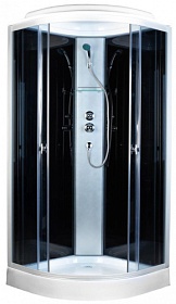 Душевая кабина 90х90х220 Aquapulse Aquacubic 4022D grey black угловая (четверть круга) тёмн.тонир.дверки мат.хром проф. задн.стенки черное стекло вер
