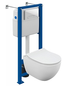 Унитаз Cersanit Brasko Smart CO DPL EO slim безободковый смыв с инсталляцией Vector (комплект) сид.дюр. ультратон. микролифт, кнопка Estetica белая Водяной