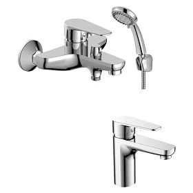 Набор смесителей для ванны/душа и умывальника DecoRoom DR72 DR72036+DR72011 2 в 1 хром латунь Водяной