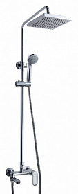 Душевая стойка с верхней тропической лейкой и смесителем для ванны/душа (короткий излив) Bravat Opal F6125183CP-A-RUS хром квадратная