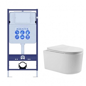 Унитаз Aquatek Мия безободковый смыв с инсталляцией Standart (комплект) сид.дюр. микролифт кнопка отдельно SET AQUATEK МИЯ Водяной