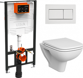 Унитаз Vitra S20 безободковый смыв с инсталляцией (комплект) сид.дюр. микролифт кнопка хром 9004B003-7207