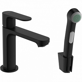 Смеситель для умывальника (раковины) Hansgrohe Rebris S 72215670 с гигиеническим душем чёрный латунь Водяной